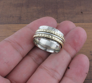 Wholesale <b>925</b> Sterling <b>Silver</b> Metal Band <b>Ring</b> Two-Tone Brass Design <b>Ring</b> Handcrafted <b>Silver</b> and Brass Band Jewelry Supplier - Product Image 5