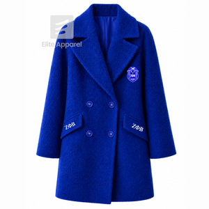 Manteau long en laine personnalisé de la sororité Zeta Phi Beta, logo brodé sur le devant, bleu et blanc, manches longues, pour femme. - Product Image 1