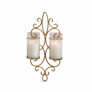 Juego de 2 candelabros de pared de metal dorado, elegantes y decorativos, de hierro, para colgar en la pared, para la decoración del hogar y la sala de estar. - Product Image 4