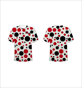 T-shirt à manches courtes pour homme à pois rouge, noir et blanc, col rond, coupe décontractée, respirant, en polyester tricoté - Product Image 1