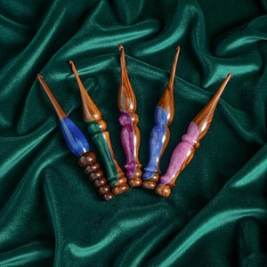 Handmade Crochet <b>Hooks</b> 3.5mm To 12mm | Multi-Color Resin & Rosewood Ergonomic Handle | No-Snag Yarn Tools - Product Image 4