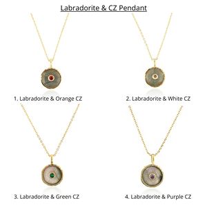 จี้ห้อยคอทรงกลมเล็กประดับด้วยลาบราดอไรต์ธรรมชาติและเพชร CZ ชุบทอง น้ำหนักเบา เหมาะสำหรับใส่เป็นเลเยอร์ ของขวัญวาเลนไทน์ - Product Image 2