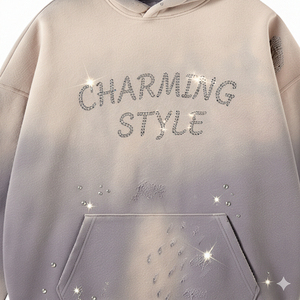 เสื้อฮู้ดดี้สไตล์เก๋ไก๋แบบไล่เฉดสี ยูนิเซ็กส์ ทรงโอเวอร์ไซส์ ผ้าฝ้ายเฟรนช์เทอร์รี่ พร้อมกระเป๋าพิมพ์ลายประดับเพชร สำหรับใส่ในฤดูใบไม้ร่วง - Product Image 3