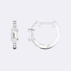 Pendientes de Aro Huggie con Esmeralda de 0.70CTW y Diamantes Cultivados en Laboratorio de Corte Redondo, Oro de 14K, VVS VS DEF, Múltiples Formas, Engaste Pavé con Puntas, Regalo de Joyería - Product Image 5