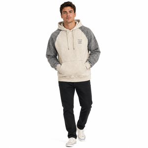 Sweat à capuche pour homme en molleton 100% coton respirant, avec empiècements bicolores aux manches, effet délavé, vente en gros OEM ODM - Product Image 1
