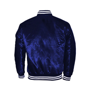 Men's Navy Blue Satin Varsity Jacket Regular Fit Turn-<b>down</b> Collar Full Sleeve Preppy Style Button Closure Autumn Wear - Product Image 2
