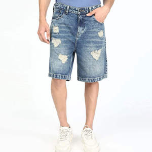 Shorts en jean pour homme, séchage rapide, look attrayant, 100% coton, uni, style streetwear d'été - Product Image 1