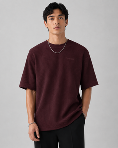 FAWKES Men's White <b>Waffle</b> Knit Oversized Short Sleeve T-<b>Shirt</b> O-Neck Casual Breathable Solid Color Design wholesale rate - Product Image 3