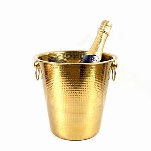 Golden Hammered Metal Ice Bucket Round Champagne <b>Cooler</b> Dual Handles Elegant Party Use Handmade Double Sided Wall Wine <b>Cooler</b> - Product Image 1