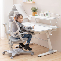 Table d'étude ergonomique moderne et intelligente pour enfant, ensemble bureau et chaise en bois multifonctionnel avec étagère, pour usage scolaire