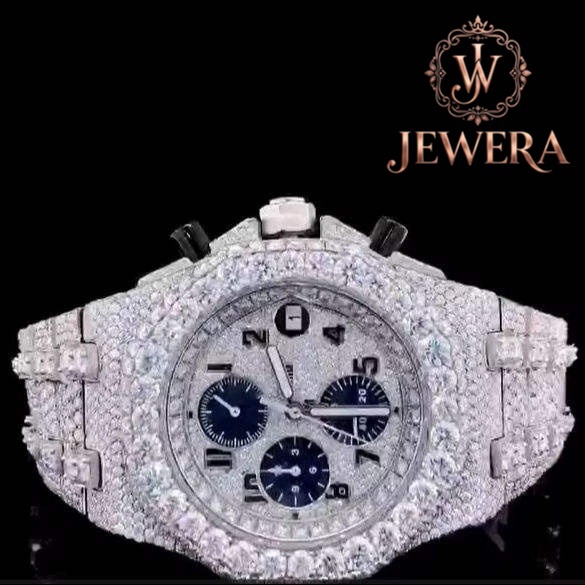 JEWERA Luxury High Quality Men's Chronograph Watch Gems Stones Case Stainless Steel Band 41mm Automatic Movement Analog Glass