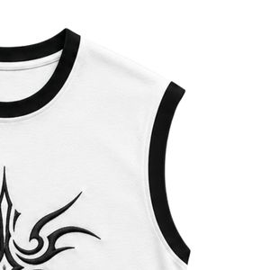 Camiseta sin Mangas Blanca con Diseño Gótico Bordado en Negro, Chaleco Casual de Verano para Mujer, Cuello Redondo, Tops de Moda Personalizados - Product Image 5