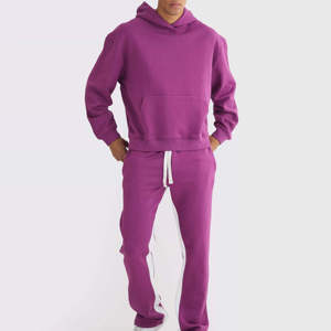Conjunto de Sudadera con Capucha y Pantalones Deportivos de Felpa Francesa para Hombre, Tejido de Invierno 100% Algodón, Transpirable, Color Sólido, Casual, con Franja Lateral Blanca - Product Image 1