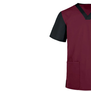 Blouse de travail marron à col en V et manches courtes avec manches contrastantes noires et passepoil, uniforme d'hôpital - Product Image 3