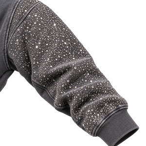 Sudadera con capucha gris con cremallera frontal, tirador distintivo, estilo crop, brillante, hip hop, unisex, 100% algodón - Product Image 5