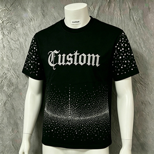 Camiseta Oversize Negra Personalizada de Alta Calidad con Pedrería para Hombre, Camisetas de Algodón con Gráficos de Pedrería Personalizados, Ropa al por Mayor - Product Image 3