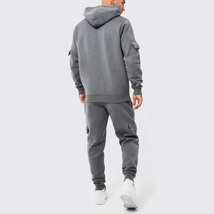 Survêtement gris à capuche pour homme, manches longues, décontracté, pour l'automne, avec poches latérales, coupe classique, couleur unie, en coton - Product Image 2