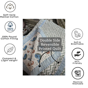 Edredón Reversible de Algodón Jaipuri para Bebé, Tamaño 60x40 Pulgadas, Estampado a Mano en Jaipur, Súper Suave, Personalizado, Tinte No Tóxico, Ecológico - Product Image 3