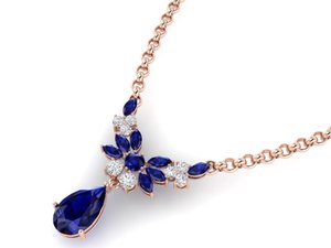 สร้อยคอทองคำแท้ 14K REYES Luxury ประดับเพชรโมอิสซาไนต์ทรงลูกแพร์ 6.91 กะรัต พร้อมพลอยไพลินสีน้ำเงิน รับรองโดย GRA ขายส่ง - Product Image 3