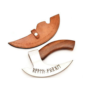 Couteau à pizza Burraq personnalisé fait main en acier au carbone, lame de 9 pouces, longueur totale de 11 pouces, manche en bois de rose, étui en cuir, style hache Tomahawk - Product Image 4