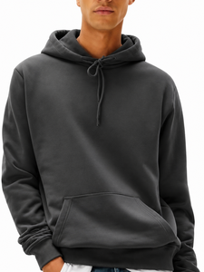 Sudadera con Capucha para Hombre, Corte Regular, Felpa, Mezcla de Algodón, Color Sólido, Estilo Casual Urbano, con Bolsillos - Product Image 1
