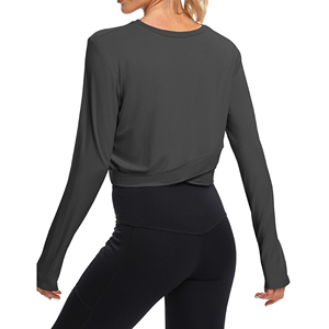 Camiseta deportiva de yoga transpirable, holgada, personalizada, lisa, de manga larga, ligera, para correr, gimnasio, yoga, para mujer. - Product Image 2