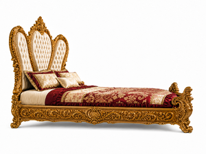 Persian Style Modern Hand Carved Golden Leaf Solid Teak Wood <b>Full</b> Size <b>Bed</b> <b>Set</b> with Nightstand Premium Bedroom Furniture India - Product Image 3