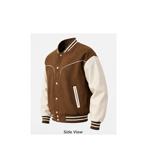 Blouson universitaire imperméable marron pour homme, style urbain, en mélange de coton, coupe droite, col montant, logo frontal, idéal pour l'hiver - Product Image 3
