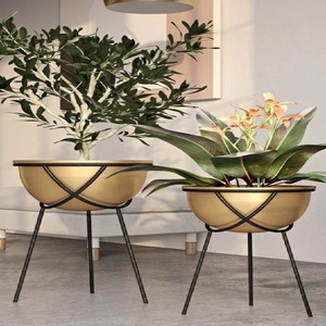 Jardinière en bois moderne avec support métallique, porte-plantes d'intérieur, décoration de la maison - Product Image 3