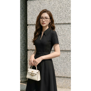 Service OEM ODM, fabrication au Vietnam, style de bureau élégant, respirant, confortable, qualité supérieure, robe midi décontractée pour femmes, 100% coton - Product Image 1