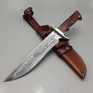 Couteau Bowie personnalisé fait main avec manche en bois de Damas, lame pleine longueur, étui en cuir, pour la chasse, le camping et la survie - Product Image 4