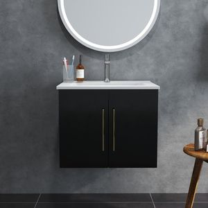 Mobile bagno sospeso da 24 pollici con doppio lavabo in ceramica, ante con cerniere a chiusura ammortizzata, montaggio facilitato, finitura oro metallico - Product Image 5