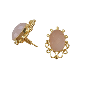 Boucles d'oreilles vintage plaquées or avec pierre ovale en quartz rose pour femmes - Product Image 4
