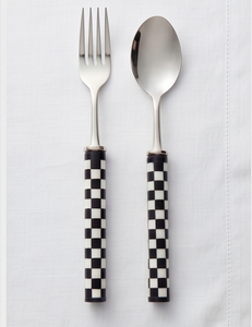 Ensemble de couverts élégant noir et blanc avec poignée incrustée de os, en acier inoxydable poli miroir, parfait pour la table et la cuisine - Product Image 1