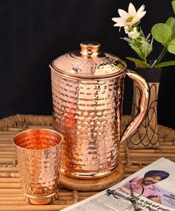 Copper jug set for decorative kitchen display presentation water serving metal set with <b>glasses</b> durable reusable kitchen dining - Product Image 5