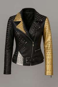 Chaqueta de Moto de Cuero con Tachuelas para Hombre, Tallas Grandes, Corte Ajustado, Cierre de Cremallera, Cuello Vuelto, Manga Regular, Estilo Otoñal - Product Image 4