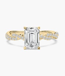 Bague de fiançailles en diamant de laboratoire IGI de 1,5 ct, couleur F, clarté VS1, taille émeraude, or jaune 14 carats, halo caché, style torsadé, pour femme - Product Image 1