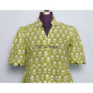 Robe midi indienne faite à la main 100 % coton, col en V, imprimé floral numérique, manches courtes, taille naturelle, coupe ample, décontractée, nettoyage à sec - Product Image 2