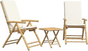 Natural Bamboo <b>Dining</b> Chair With White Cushion <b>Folding</b> Table <b>Set</b> Foldable Outdoor Backyard Garden Patio Bistro Stool - Product Image 3