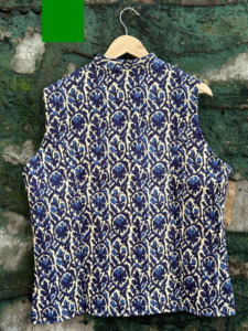 เสื้อกั๊กผ้าควิลท์พิมพ์ลายบล็อกสีน้ำเงินกรมท่า ทำมือ สำหรับผู้หญิง แจ็คเก็ตแขนกุด ผ้าฝ้าย สไตล์โบฮีเมียน เอธนิค ขายส่ง ส่งออก - Product Image 5