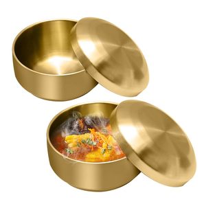 Premium Brass Stainless Steel Bowl Set with Lids Multipurpose Serving <b>Storage</b> Bowls Elegant Kitchen Dining - Product Image 5