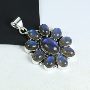 Collar con Colgante de Flor de Labradorita Natural de la Mejor Calidad, Plata de Ley 925, Joyería con Racimo de Piedras Múltiples, para Mujer - Product Image 1