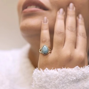 Heaven <b>Crafts</b> 925 Sterling Silver Natural Larimar Teardrop <b>Ring</b> Pear Shape Blue Gemstone Bohemia Christian Style GIA Certified - Product Image 5