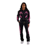 Pantalon de survêtement d'hiver empilé pour filles, en molleton bouclette lourd 350 GSM, style streetwear, avec patchs vieillis et strass, 100% biologique, collection 2026
