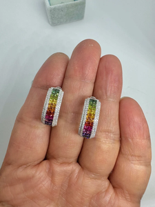 Pendientes de Aro con Zafiros Arcoíris, Oro de 14K y 18K, Pendientes Huggie con Diamantes y Piedras Preciosas Multicolores, Joyería Fina de Lujo para Mujer - Product Image 5