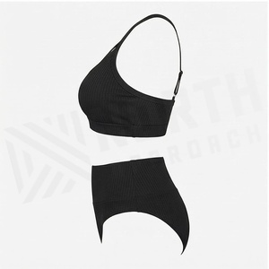 Ensemble bikini 2 pièces côtelé noir pour femme NORTH APPROACH, haut croisé à licou et bas taille haute, maillot de bain extensible - Product Image 3