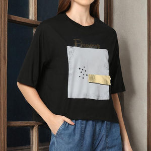 Camiseta Casual de Verano para Mujer, Corte Cuadrado, con Logotipo Personalizado, Manga Corta, 100% Algodón, Transpirable, en Venta - Product Image 1