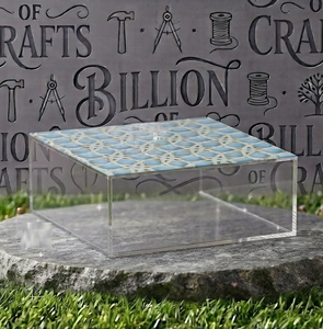 Boîte de rangement en acrylique transparente avec couvercle, design rectangulaire moderne, motif bleu, pour cadeau Ramadan Aïd - Product Image 1