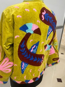 Bold Artistic Touch Vintage Style Fish Embroidered Rich <b>Velvet</b> <b>Jacket</b> Handmade Boho <b>Women</b> Ethnic Festival Coat <b>Women's</b> Outerwear - Product Image 4