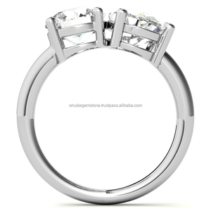 Anillo de compromiso de boda de piedra doble de Plata de Ley 925 de lujo 7*5MM pera y corte redondo CVD diamante chapado en oro - Product Image 6